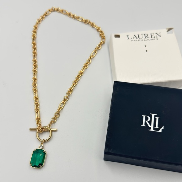 Lauren Ralph Lauren Gold-Tone Crystal & Stone 17" Pendant Necklace - GREEN - Picture 4 of 8